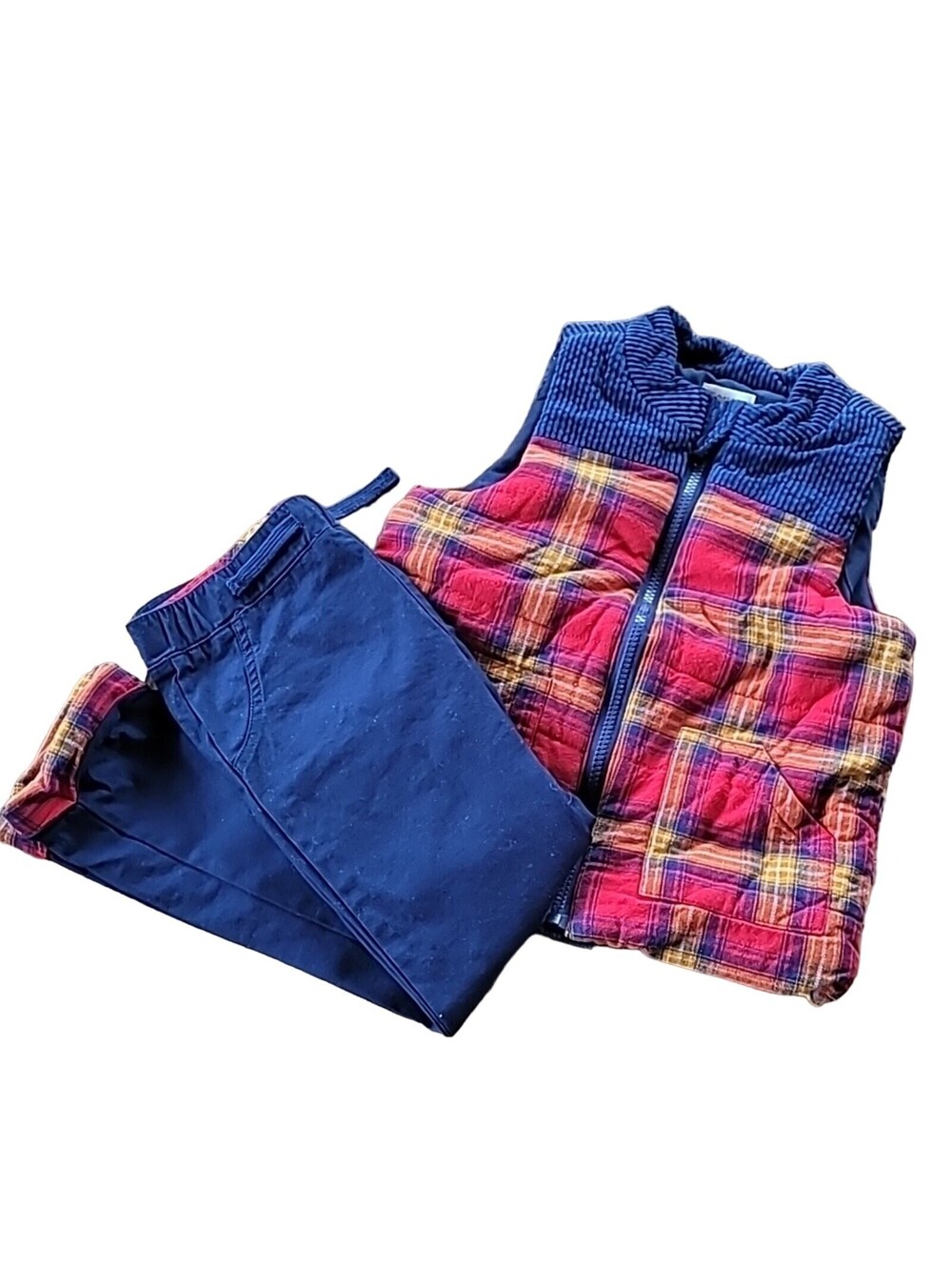 Tahari Vest & Pant Set, Size 7, Plaid, Corduroy, Navy, Red, Orange, White, NWOT